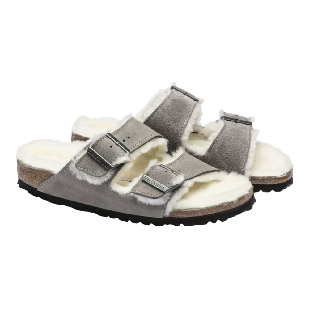 Unisex Gray Birkenstock Arizona Shearling Lined Sandal Sz 8 Womens/6 Men Regular